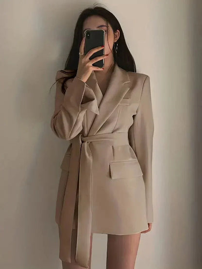 Relaxed Fit Blazer Dress for Women with Waist Belt