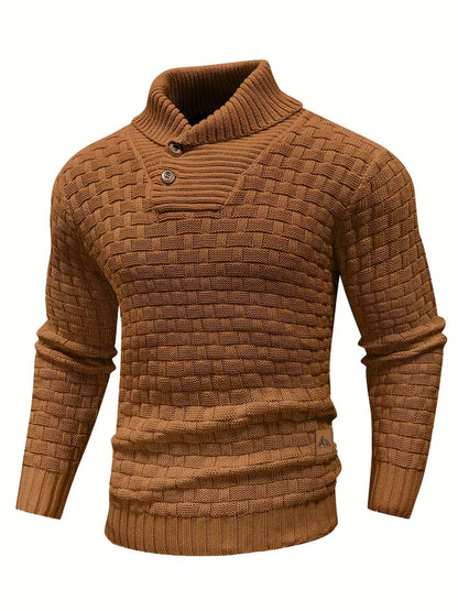 Men’s Textured Shawl Collar Button Pullover Sweater