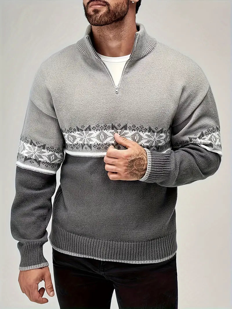 Warm Grey Mens Quarter Zip Sweater - BritishElegance
