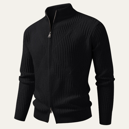 The Castellina Men’s Stand Collar Geometric Knit Zip Up Cardigan