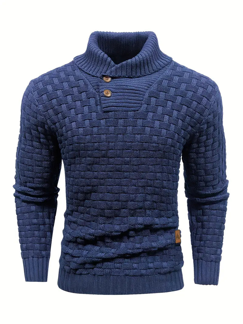 Men’s Textured Shawl Collar Button Pullover Sweater