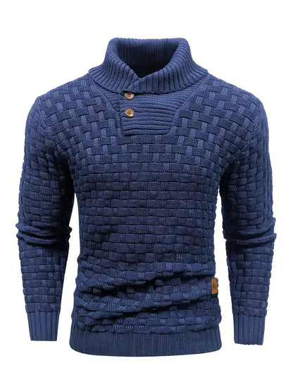 Men’s Textured Shawl Collar Button Pullover Sweater