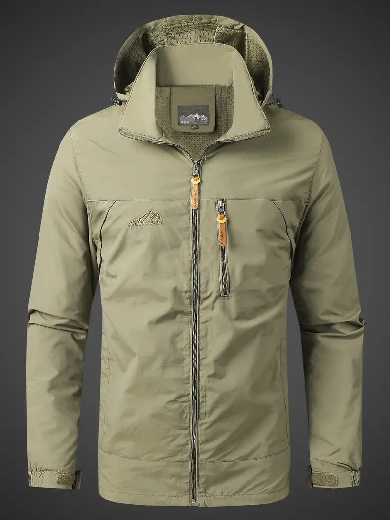 Waterproof Outdoor Jacket for Men with Hood and Pockets