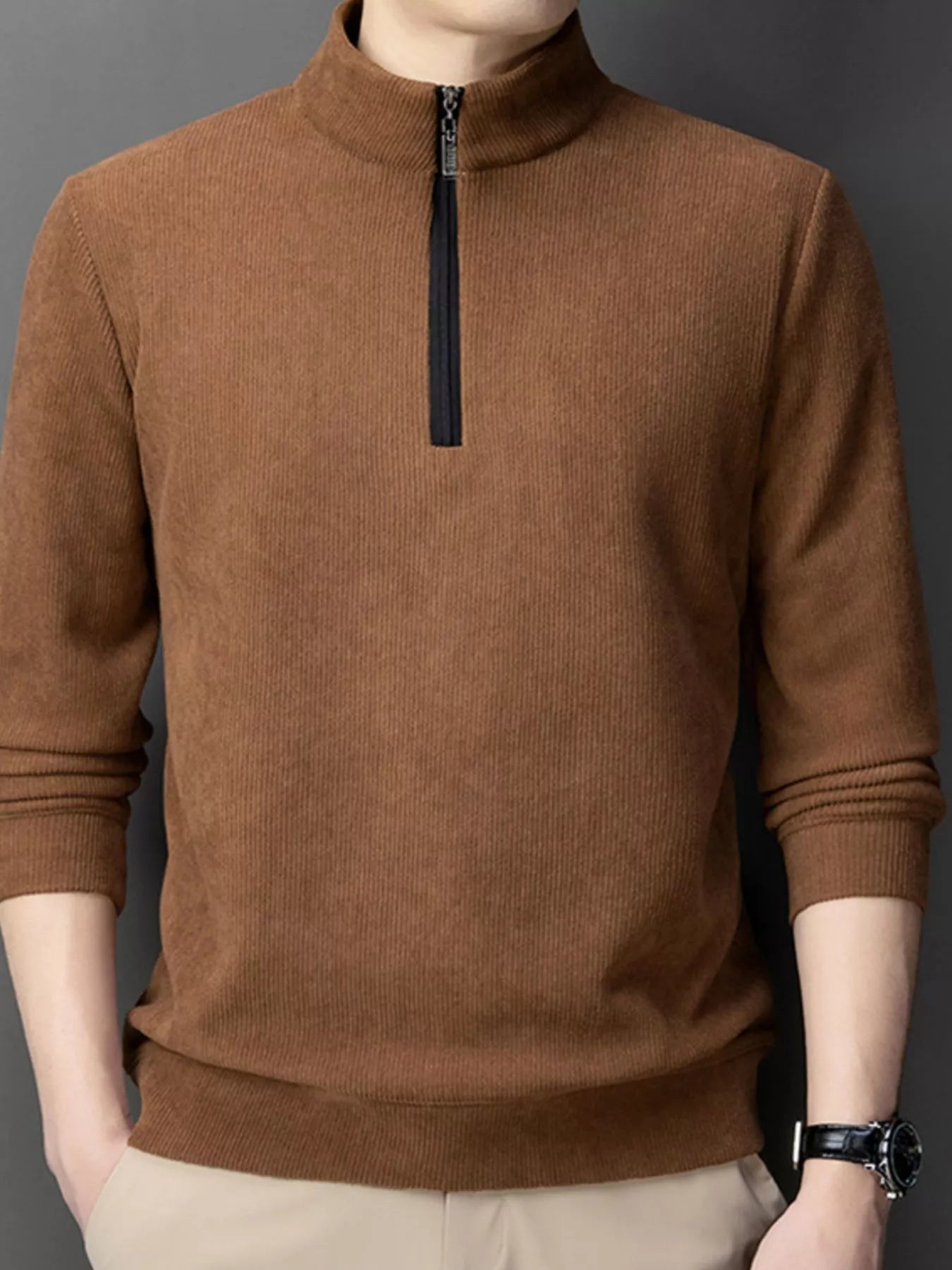 Big and Tall Corduroy Zipper Sweatshirt - BritishElegance