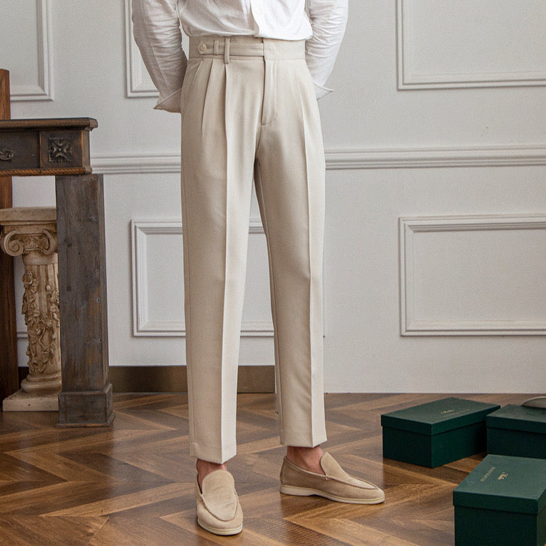 Slim Fit Pleated Dress Pants - BritishElegance