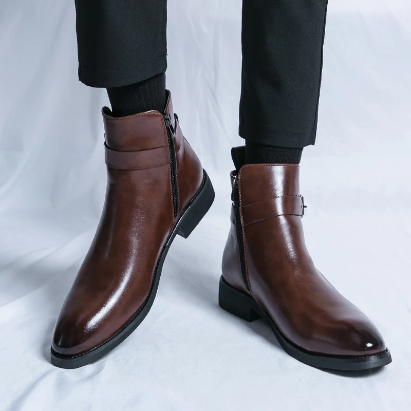 Men's Smart Vegan Leather Chelsea Boots with Zip Detail