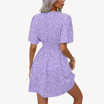 Women's V-Neck Short Sleeve Floral Summer Dress Casual