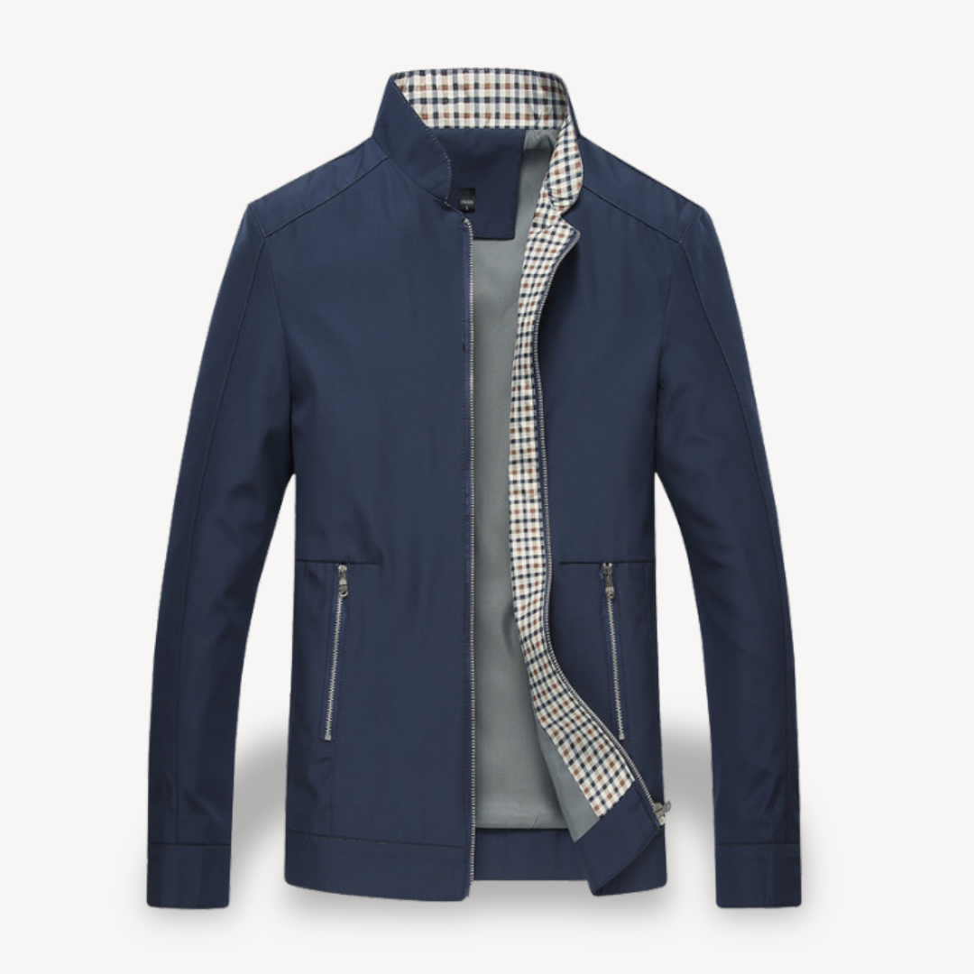 Men's Zip-Up Bomber Jacket with Check Lining