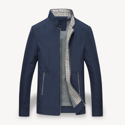 Men's Zip-Up Bomber Jacket with Check Lining