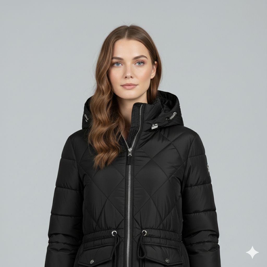 Violi | Padded Jacket - Quilted Hooded Knee-Length Winter Coat for Women