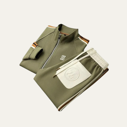 Men’s Stylish Leather-Trim Tracksuit Set