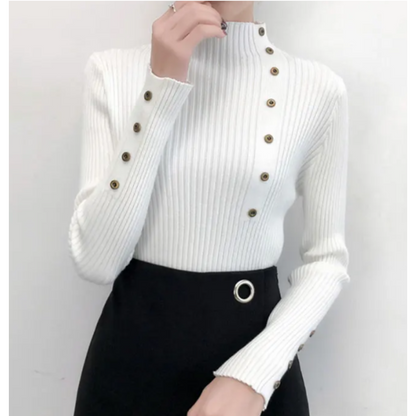 Cozy Women's Knit Turtleneck Sweater with Buttons