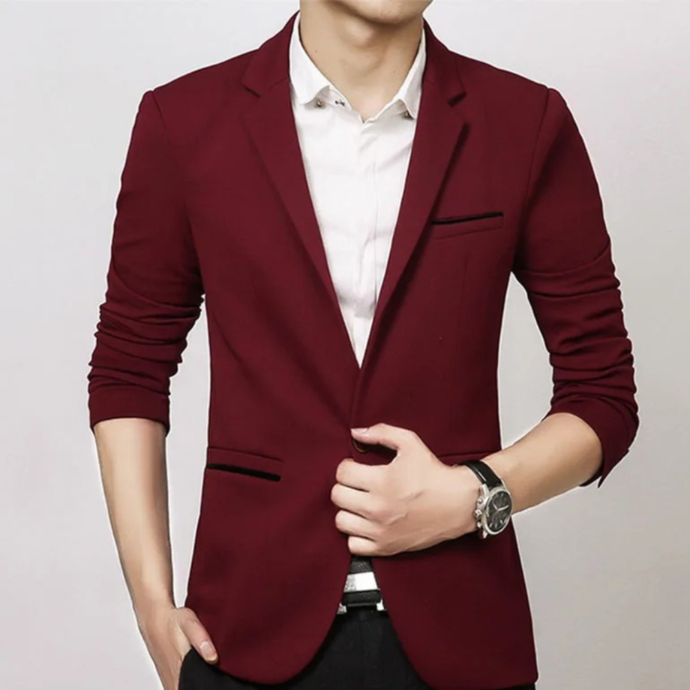Classic Fit One Button Mens Blazer with Pockets