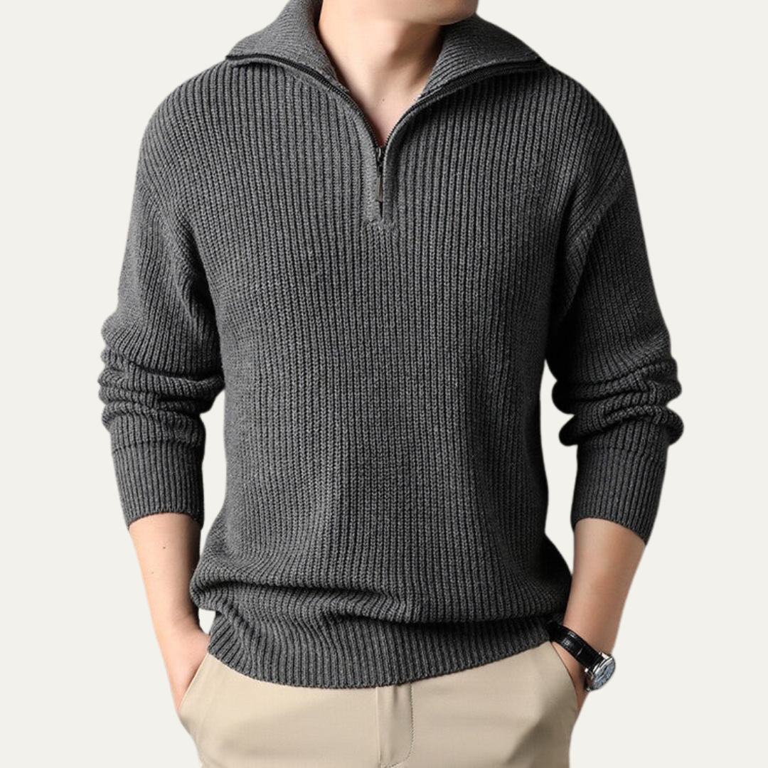 Men’s Ribbed Quarter Zip Sweater with Turn Down Collar