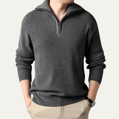Men’s Ribbed Quarter Zip Sweater with Turn Down Collar