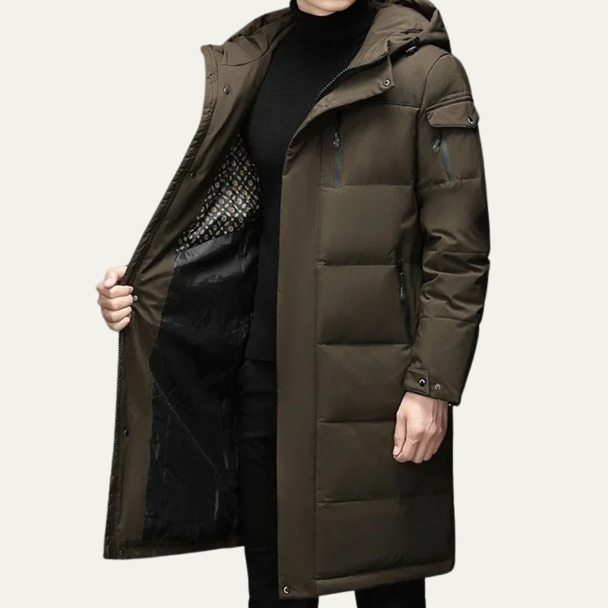 Men’s Long Quilted Puffer Coat with Hood