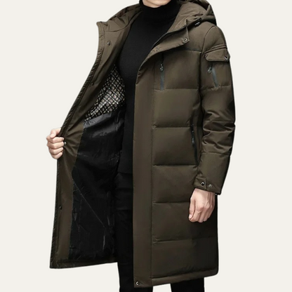Men’s Long Quilted Puffer Coat with Hood