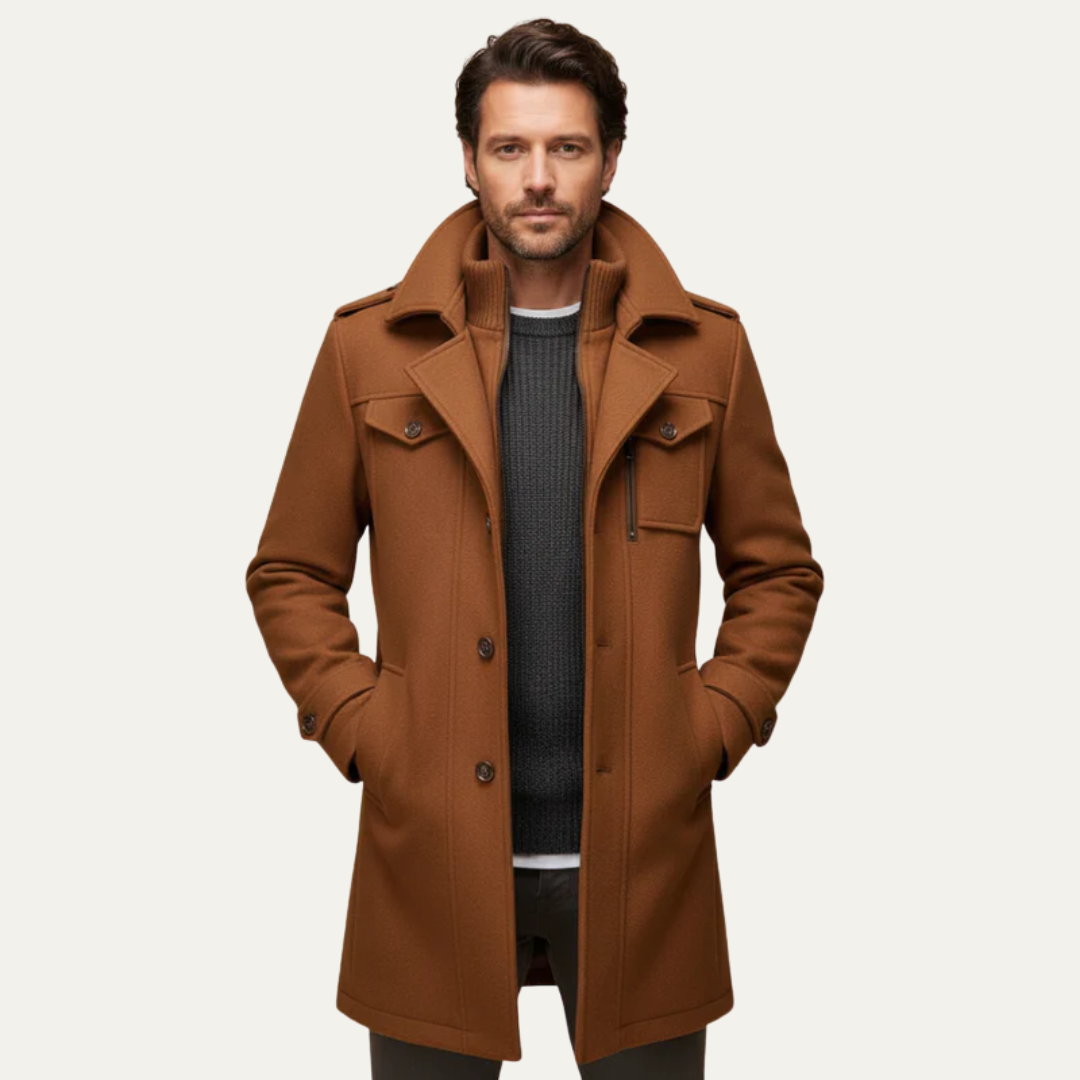 Men’s Military Inspired Wool Blend Mid Thigh Topcoat