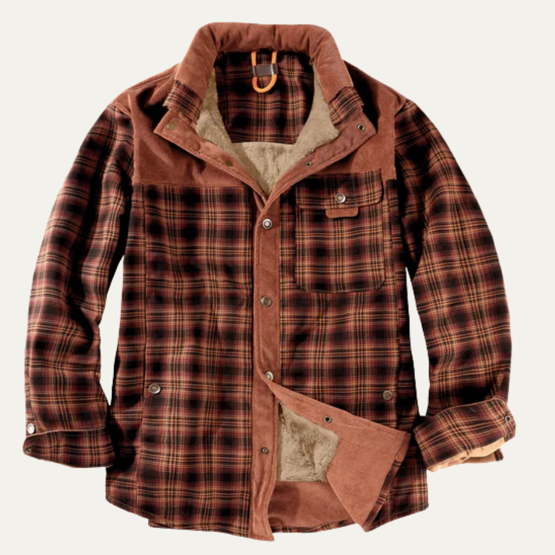 Men’s Insulated Plaid Flannel Shacket with Faux Fur Lining