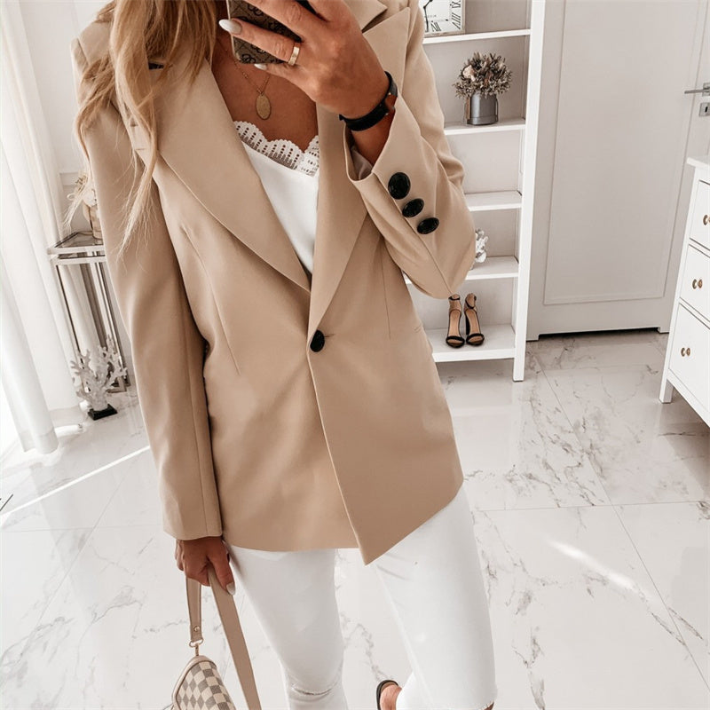Classic Women's Single Button Wool Blazer