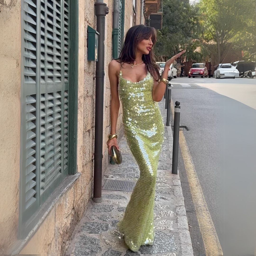Sequin Maxi Dress Women Green