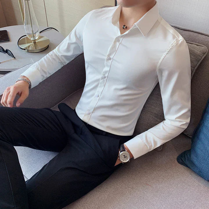 Slim-fitting, square-collared business shirt for men, elegant style
