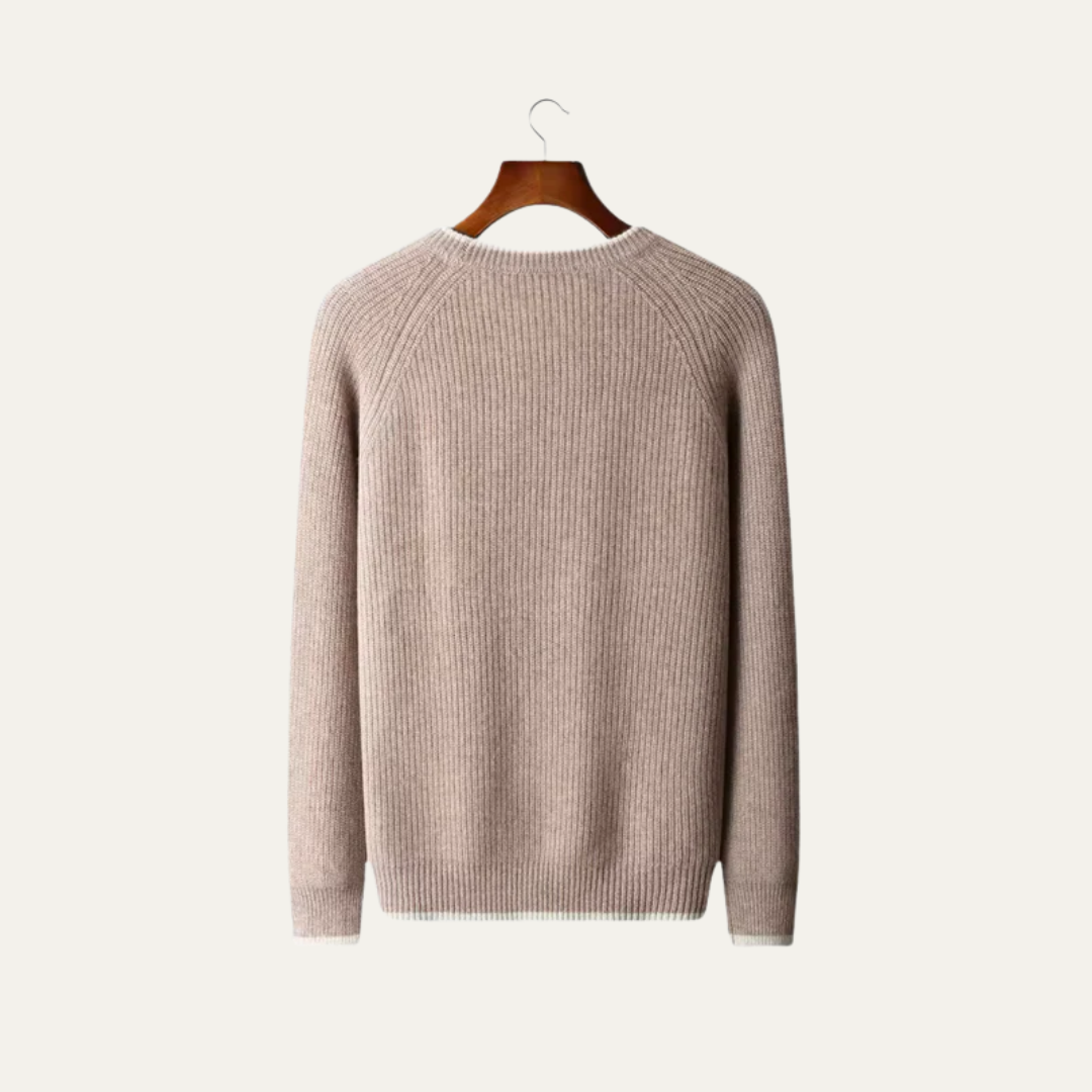 Men’s Ribbed Crewneck Sweater with Contrast Trim