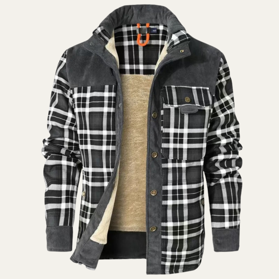Men’s Plaid Fleece Lined Corduroy Yoke Shirt Jacket