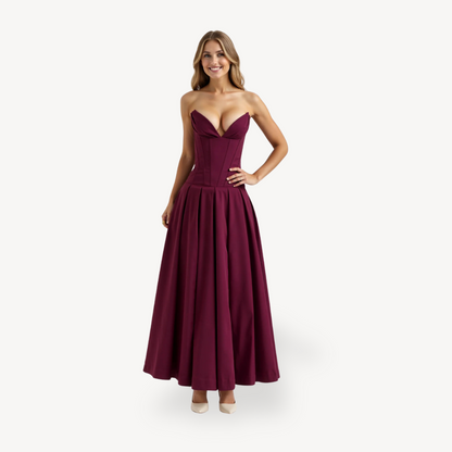 Women's Strapless Corset Pleated Midi Dress