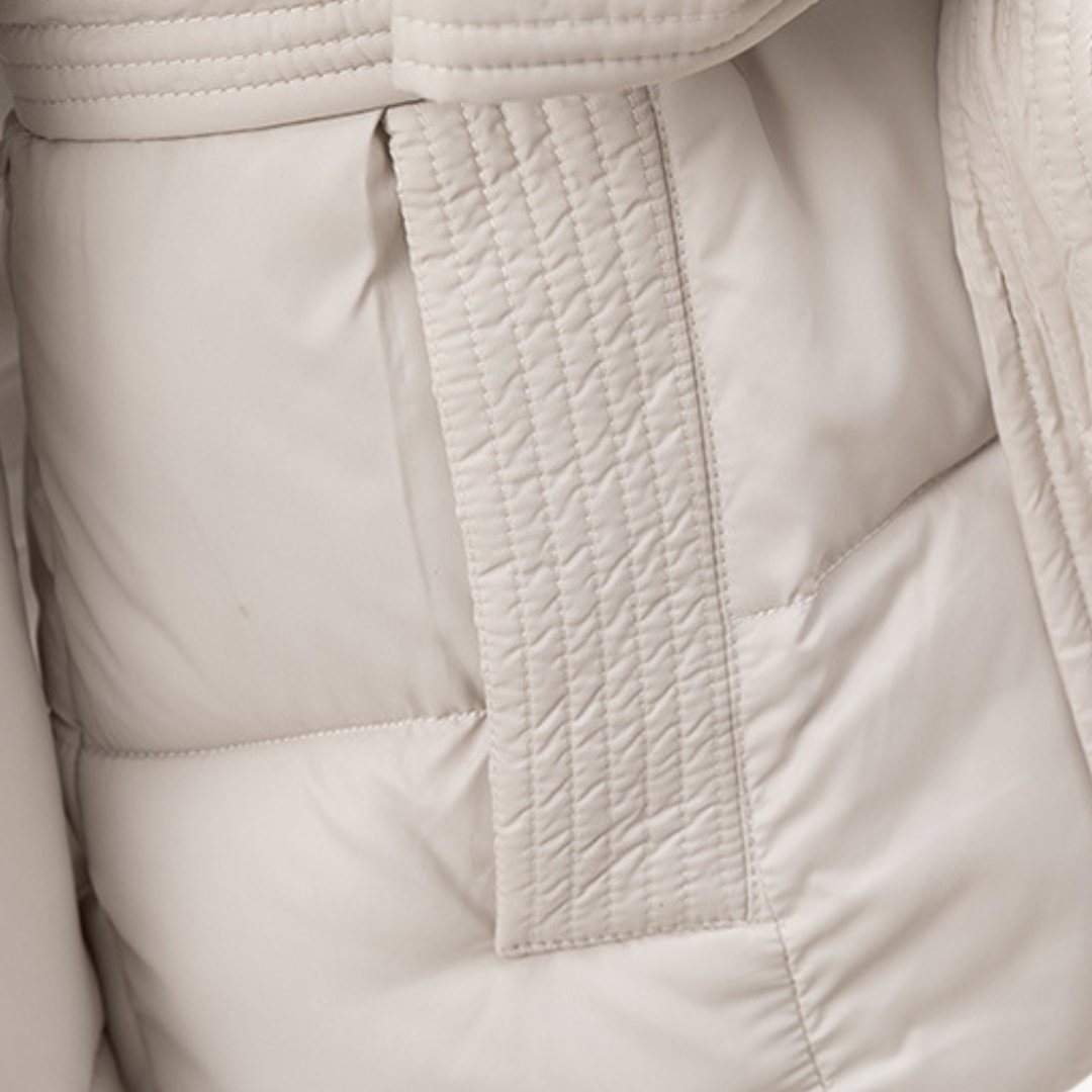 Women's Puffer Jacket with Hood and Belt
