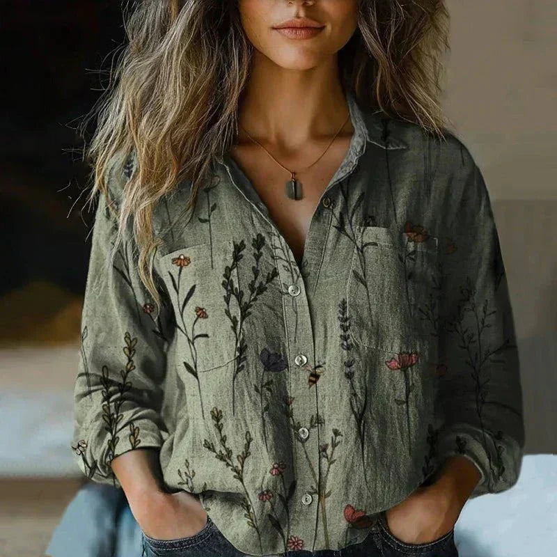 Isla Linen-Blend Button-Down Shirt | Relaxed Fit Bandana Print Shirt