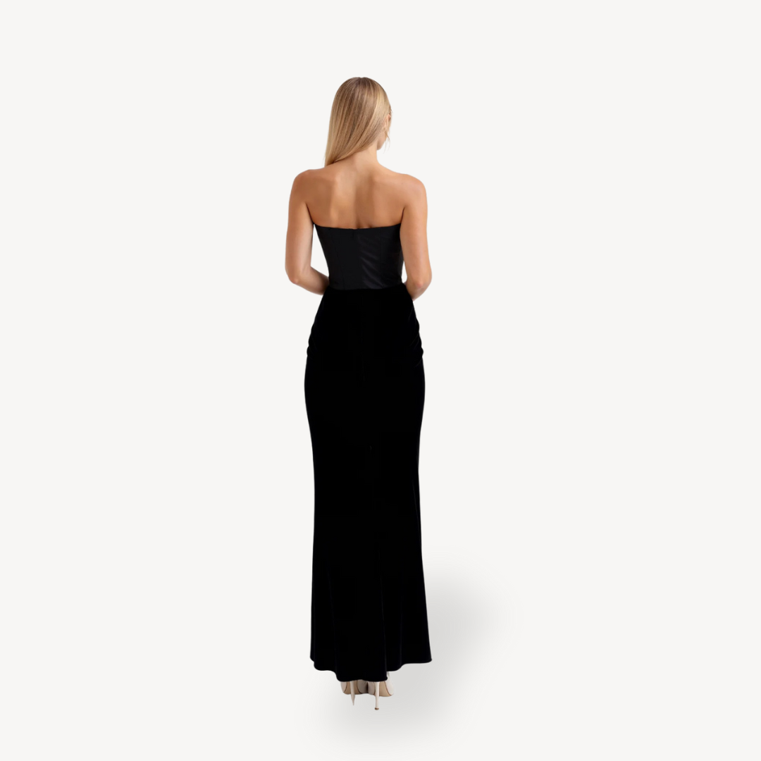 Women's Strapless Satin Drape Maxi Dress