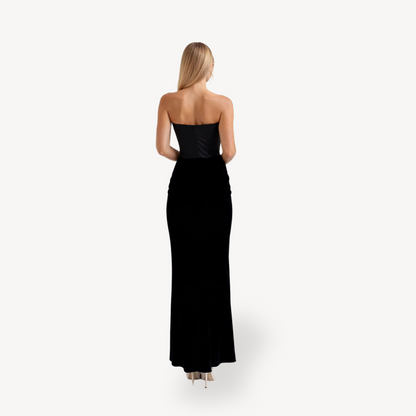 Women's Strapless Satin Drape Maxi Dress