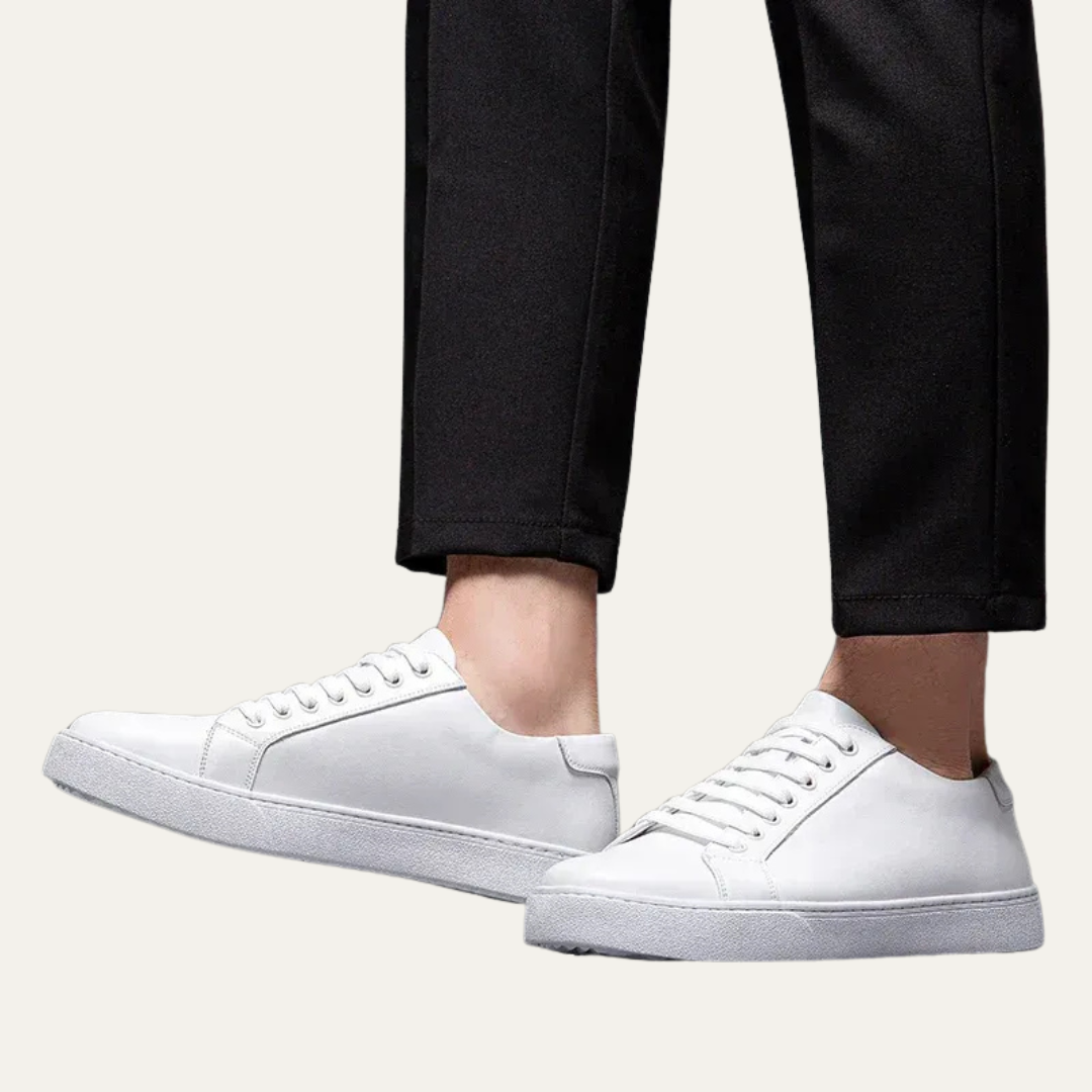 Men’s Leather Low Top Sneakers with Thick Cupsole