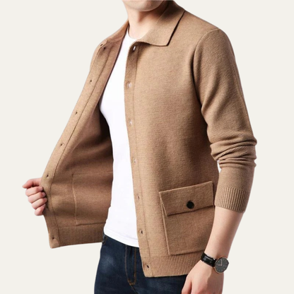 Men’s Knit Button Front Cardigan with Shirt Collar