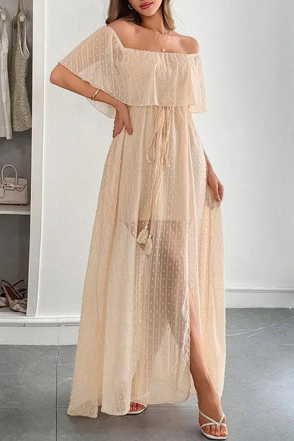 Fashion Bandeau Solid Color Maxi Dress