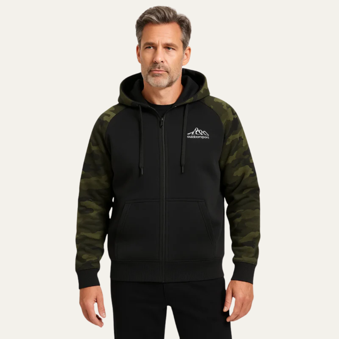 Men’s Camouflage Sleeve Sporty Zip Up Hoodie