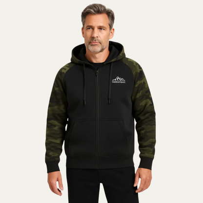 Men’s Camouflage Sleeve Sporty Zip Up Hoodie