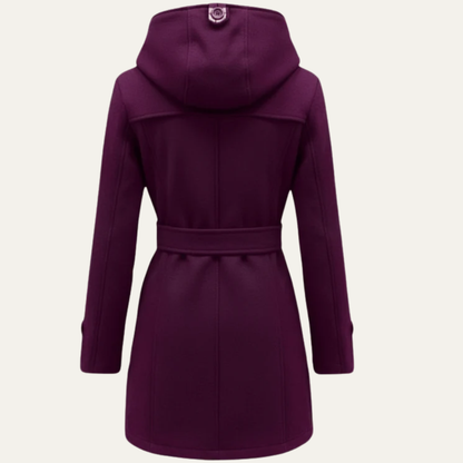 Women’s Belted Double-Breasted Wool Coat with Hood