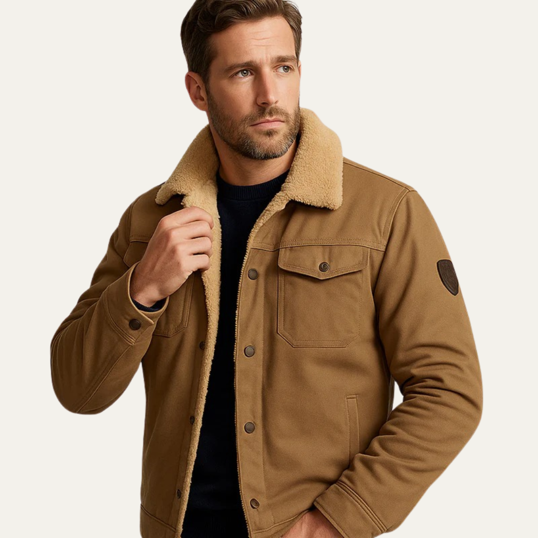 Men’s Faux Shearling Lined Snap Front Trucker Jacket