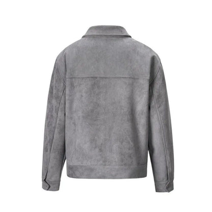 Men’s Faux Suede Zip Shirt Jacket with Patch Pockets