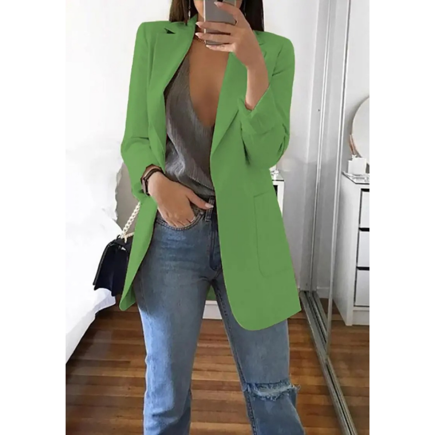 Women's long blazer in khaki MODA