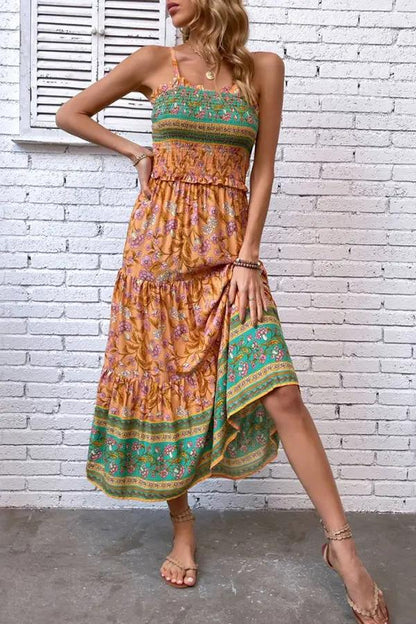 Bohemia Print Ruffle Hem Maxi Dress