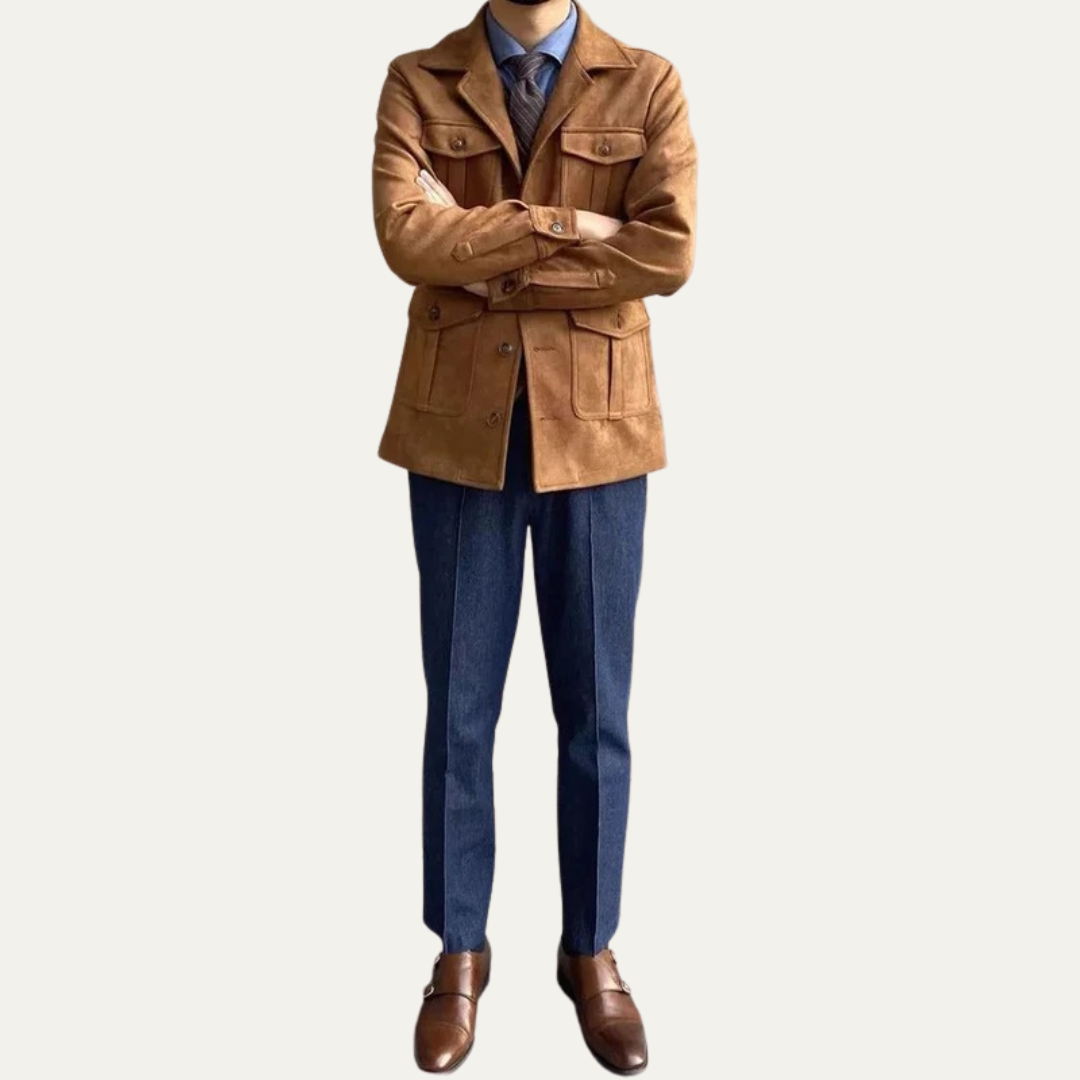 Men’s Suede Field Jacket with Four Flap Pockets