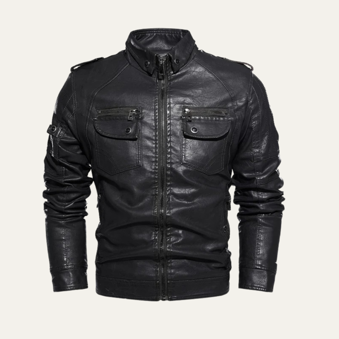 Men’s Biker Style Multi Pocket Leather Jacket