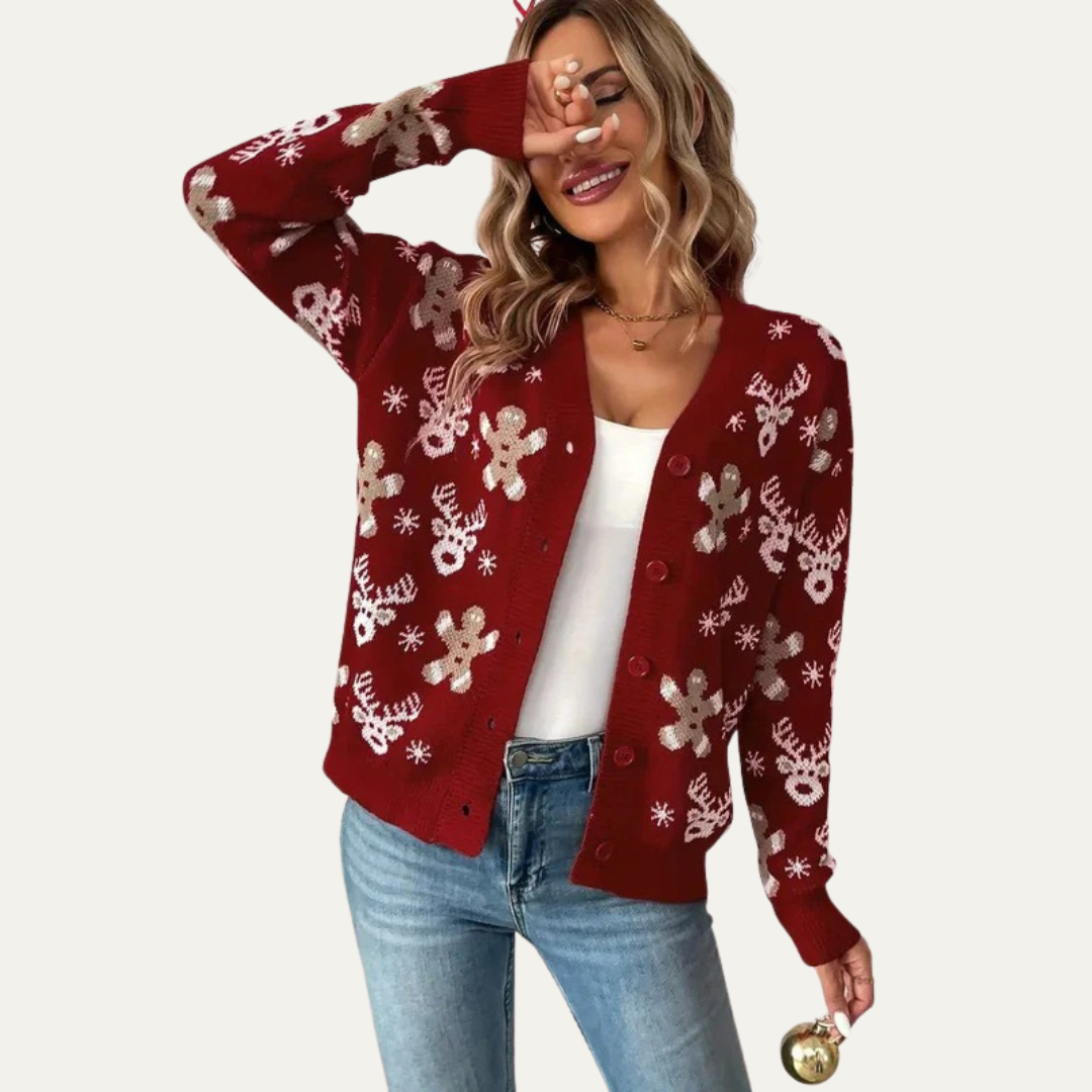 Women’s Festive Gingerbread Knit Button Cardigan