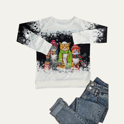 Women’s Winter Cats Printed Crewneck Sweater