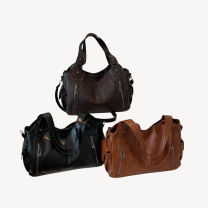 Women's Zippered Shoulder Bag Leather Tote Bag