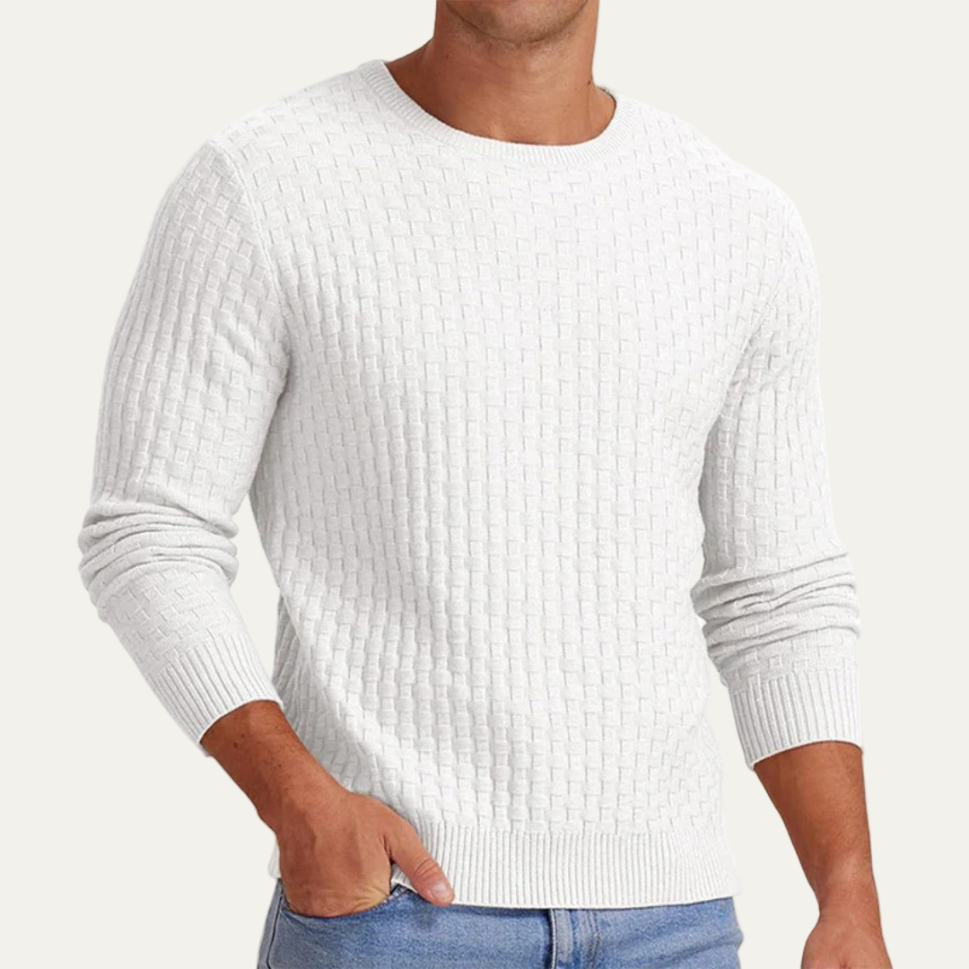 Men’s Textured Basket Weave Crew Neck Sweater