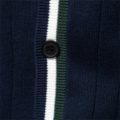 Men’s V Neck Rib Knit Cardigan with Striped Trim